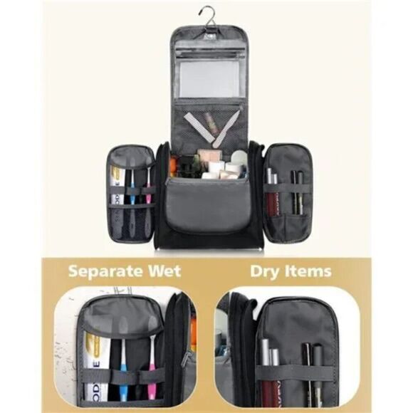 Toiletry Bag for Women & Men,Water-resistant Travel Makeup Bag with Hanging Hook - Picture 4 of 7